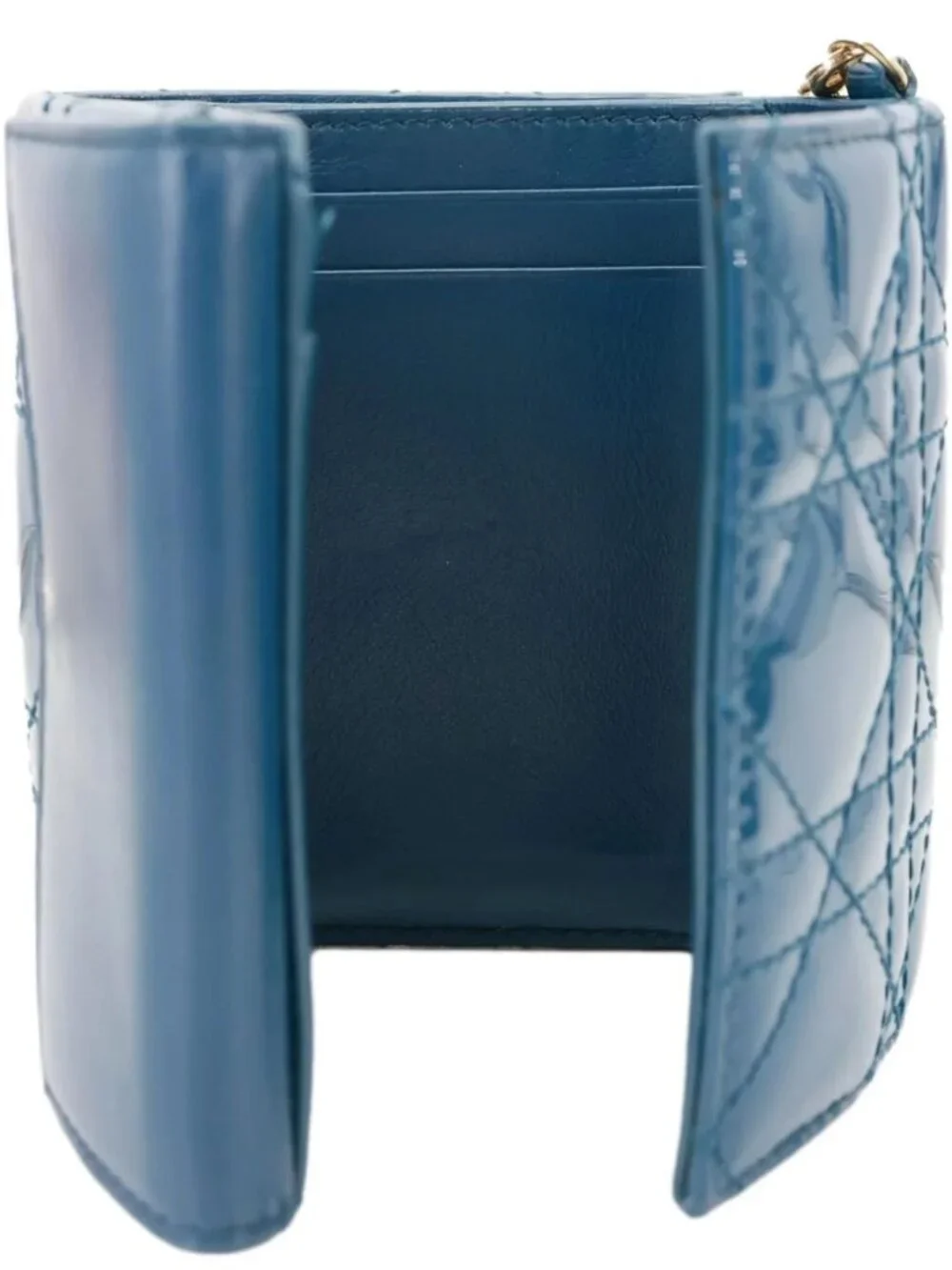 Christian Dior  Lady Dior Lotus Cannage Patent Leather Wallet Blue